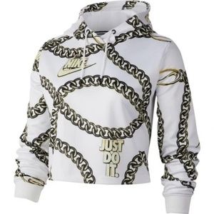 Nike White Icon Clash Cropped Oversized Chain Print Hoodie